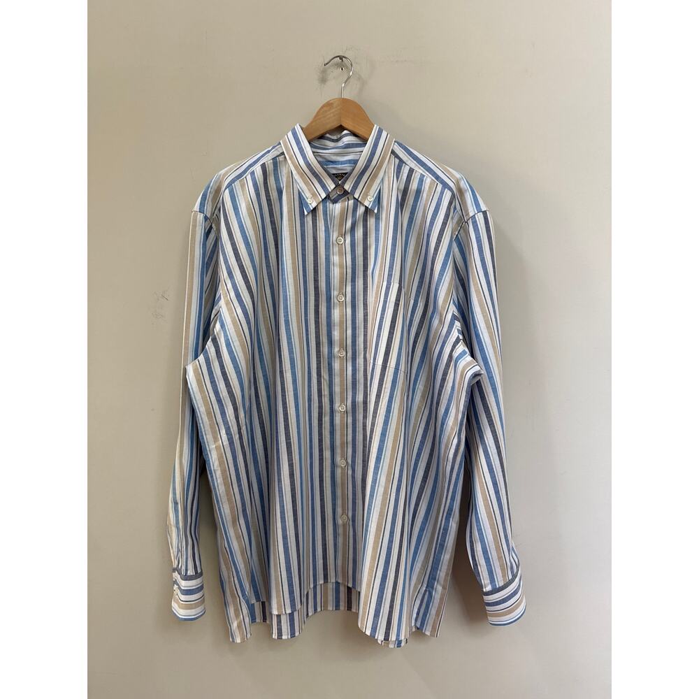 Maus & Hoffman Solemare Striped Shirt Men's Blue Made in Italy Linen Cotton XXL
